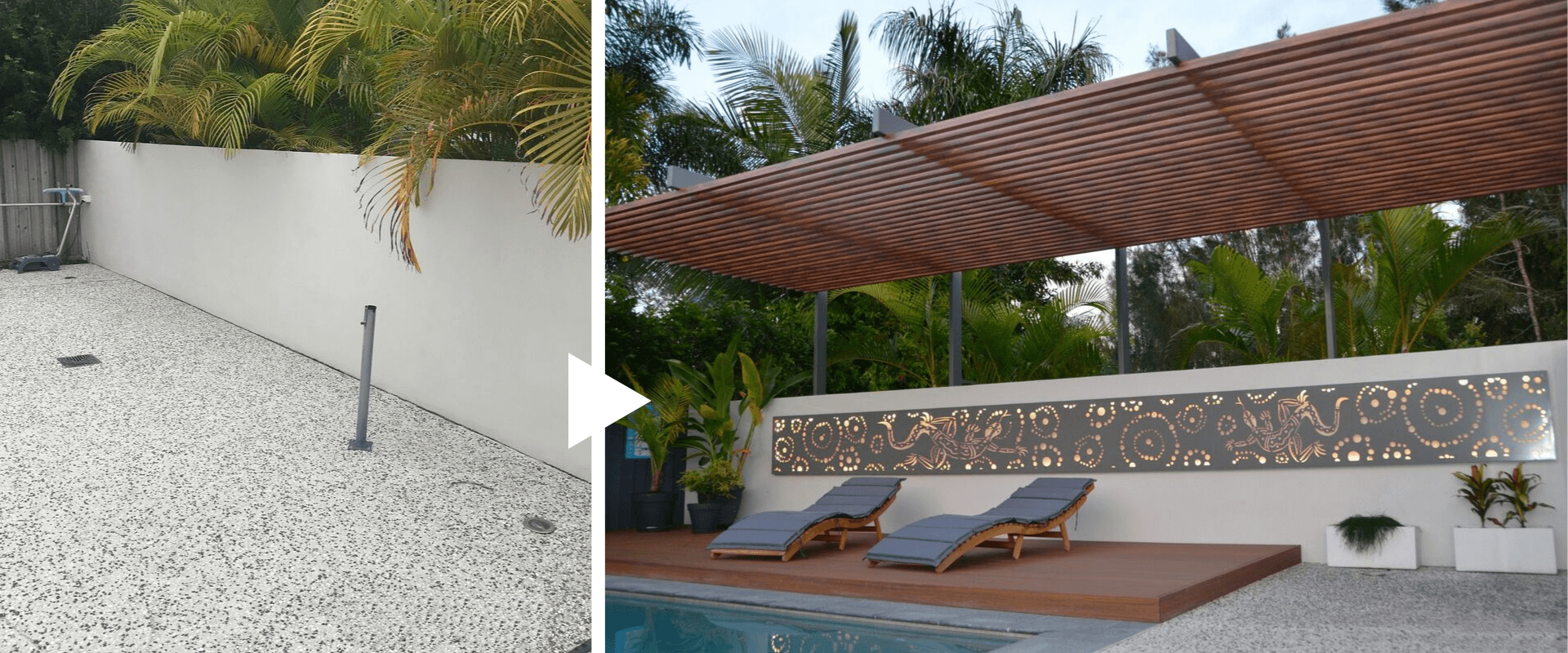 pool cabana decking - before and after