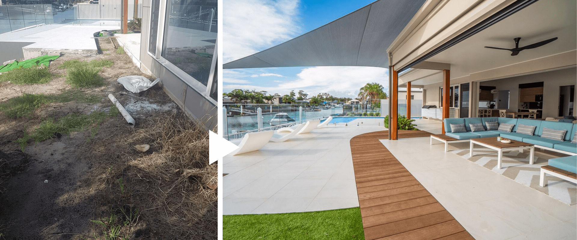 riverside backyard decking - before and after