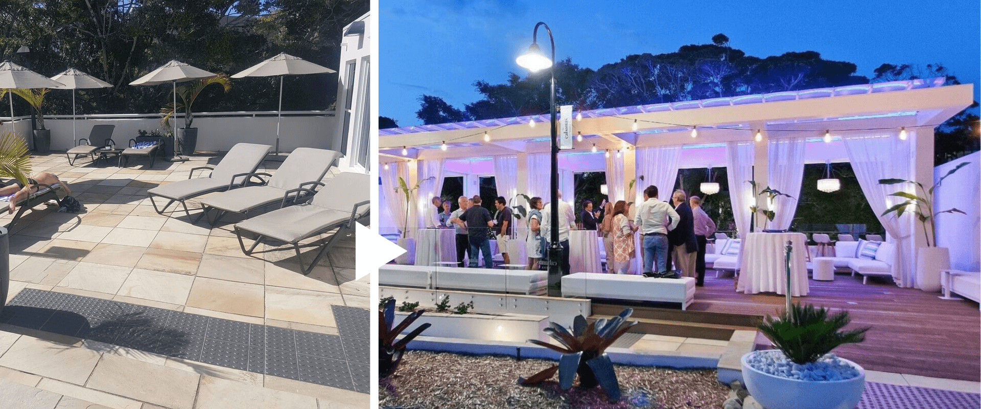 outdoor cabana and decking - before and after image