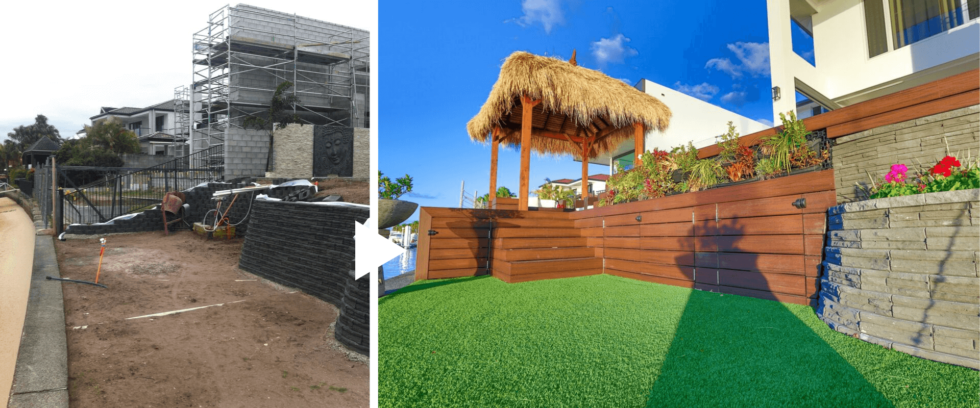 outdoor deck and lawn - before and after image