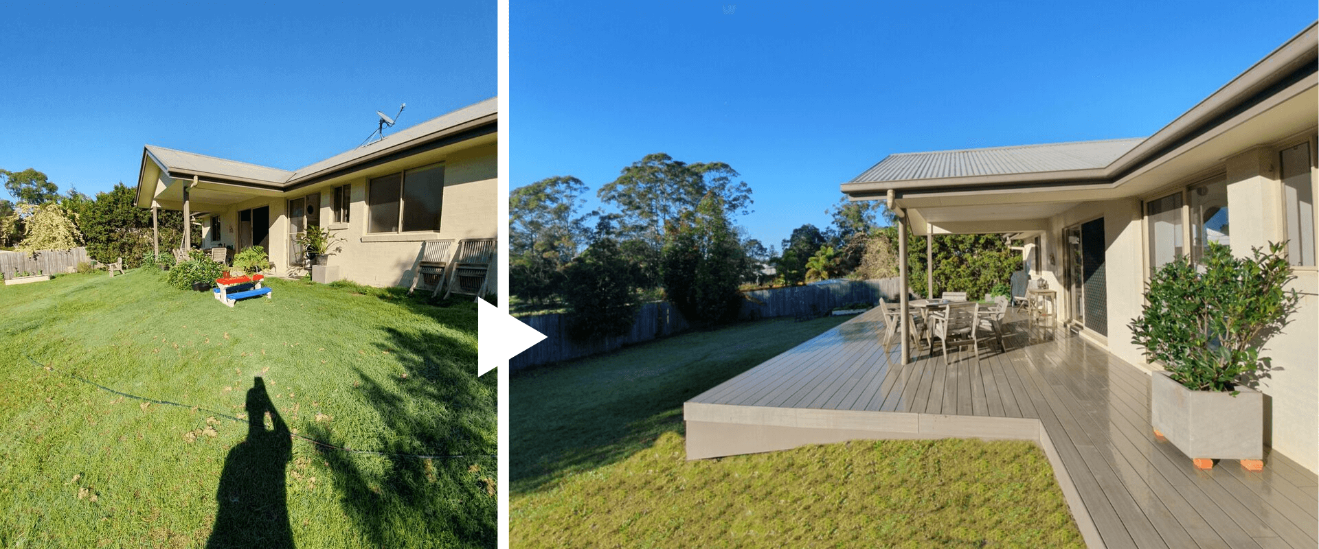 backyard decking - before and after image