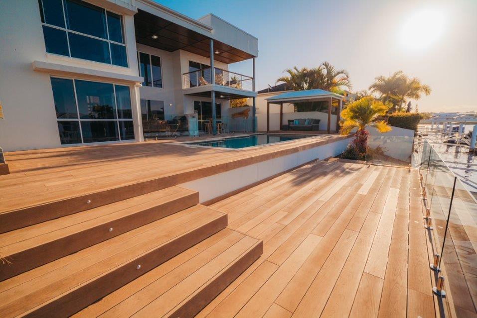 composite decking project near the pool