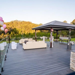 decorated outdoor composite decking and pergola