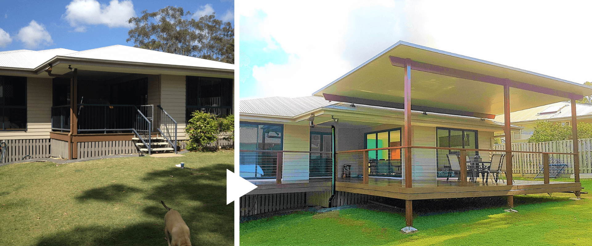 backyard patio decking - before and after