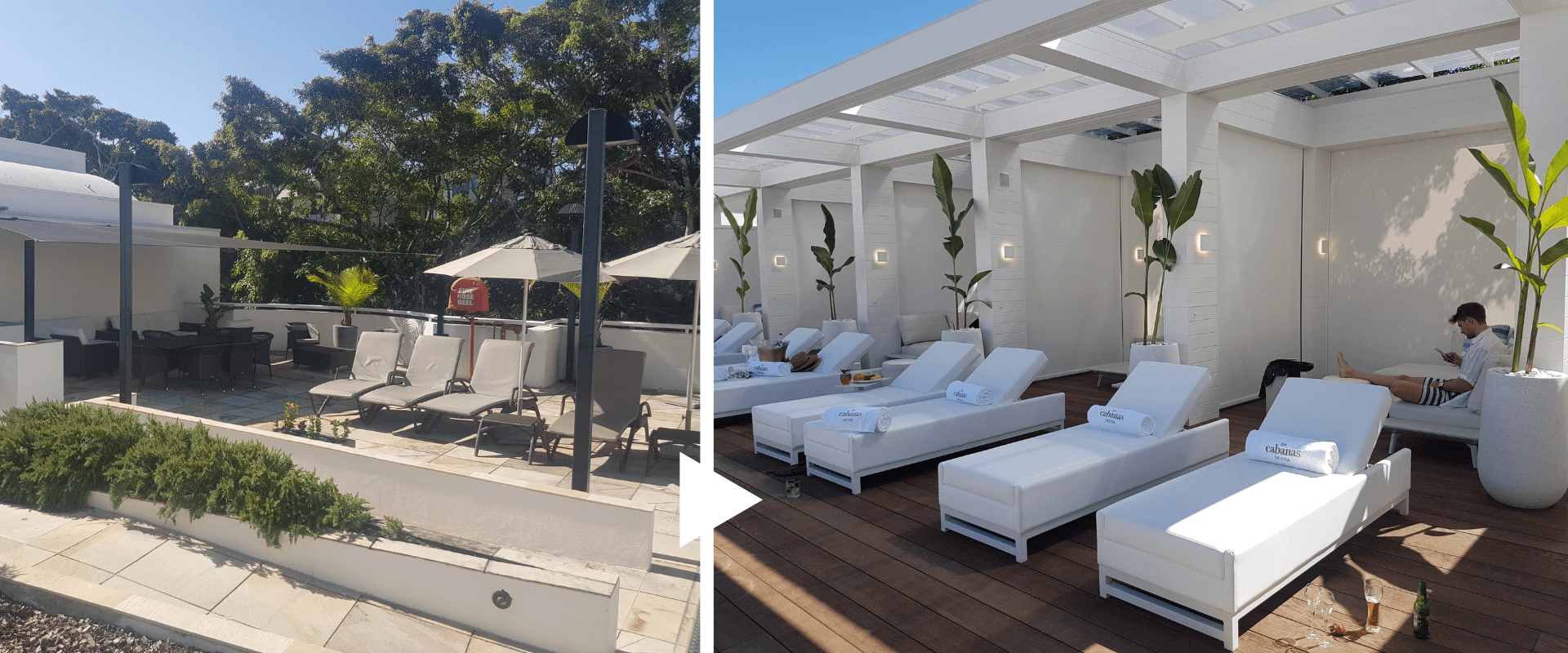 outdoor cabana decking - before and after