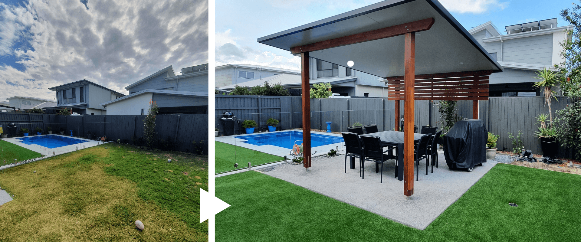 pool area decking - before and after