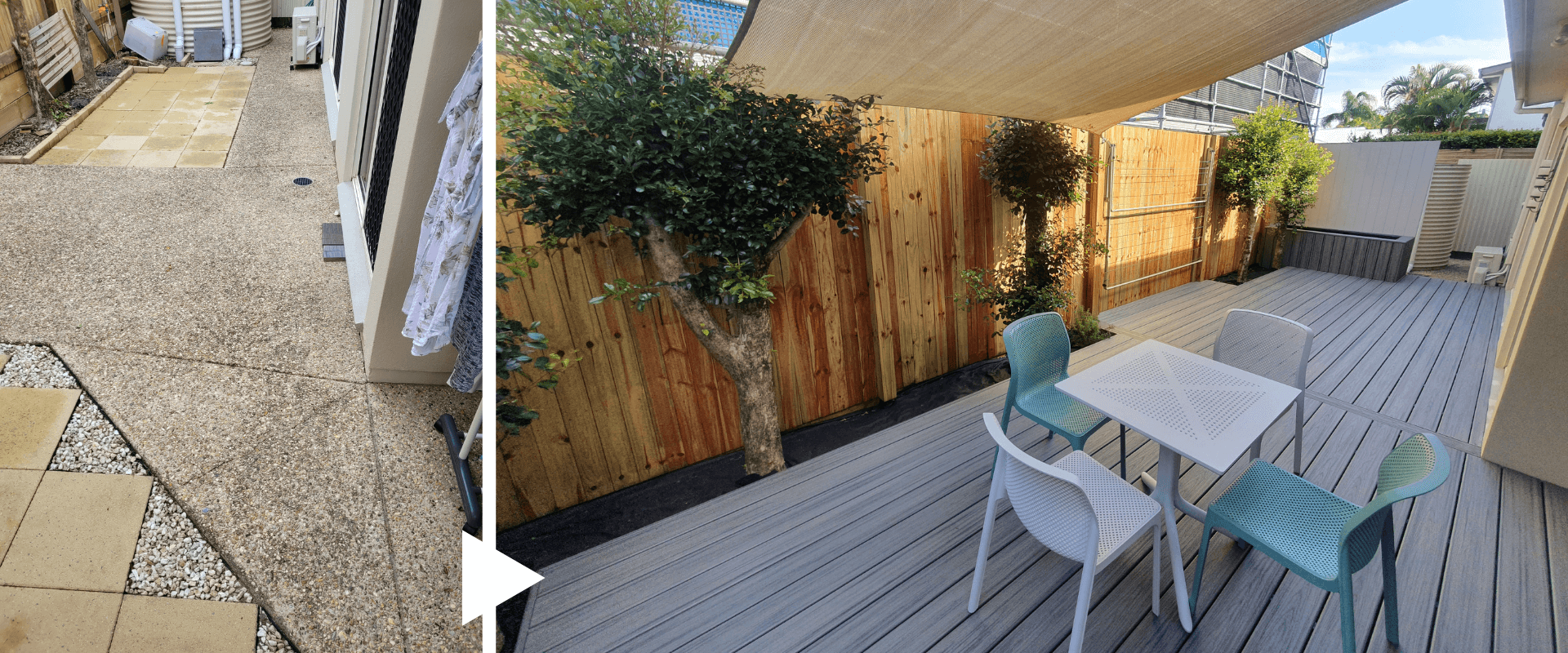 back area decking - before and after
