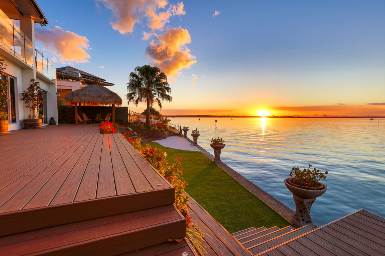 Composite decking in the sunset