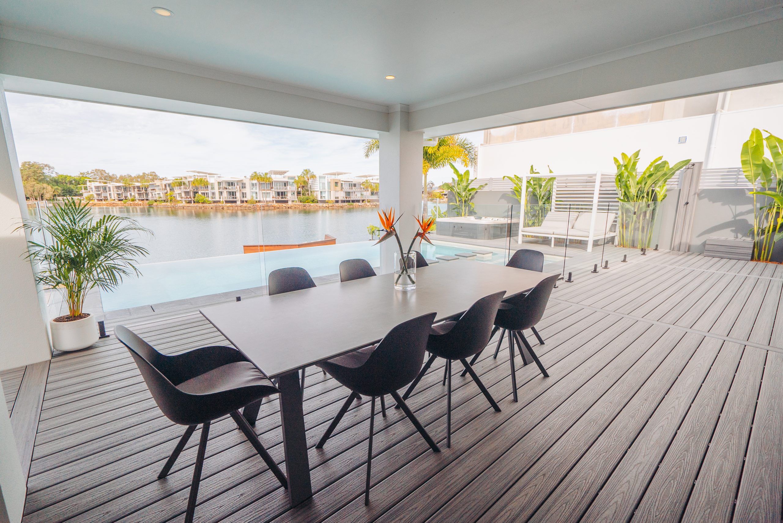 replaced deck for a modern outdoor dining area